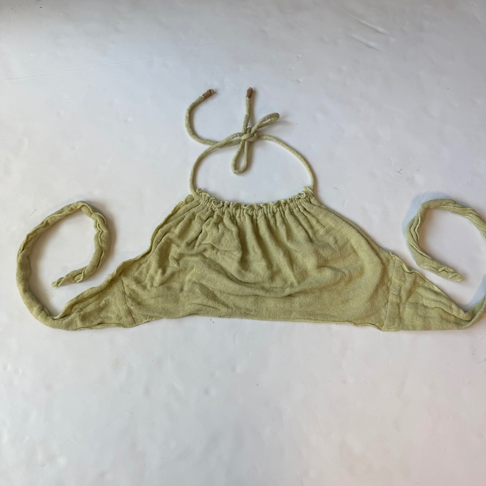 Free People Chartreuse Green Halter 100% Cotton Cropped Beach Resort Top XS